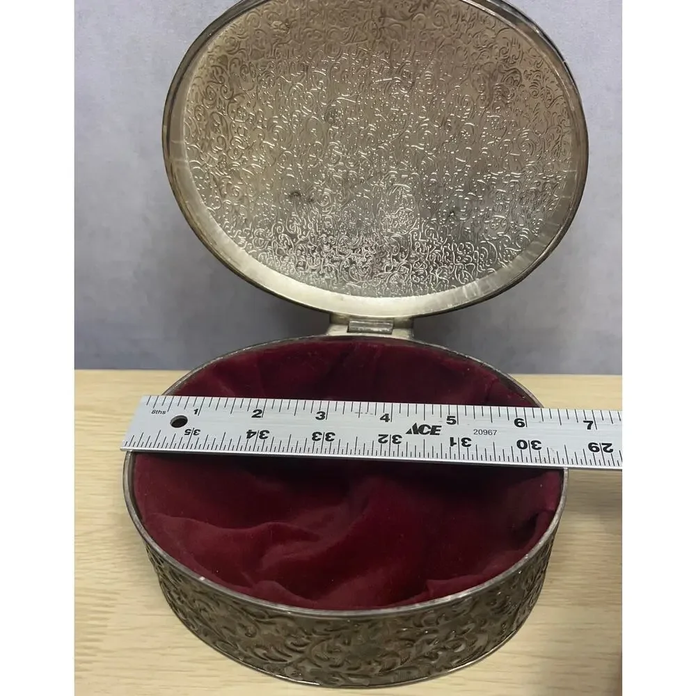 Vintage Larger Jewelry Trinket Box Colored Lined Burgundy